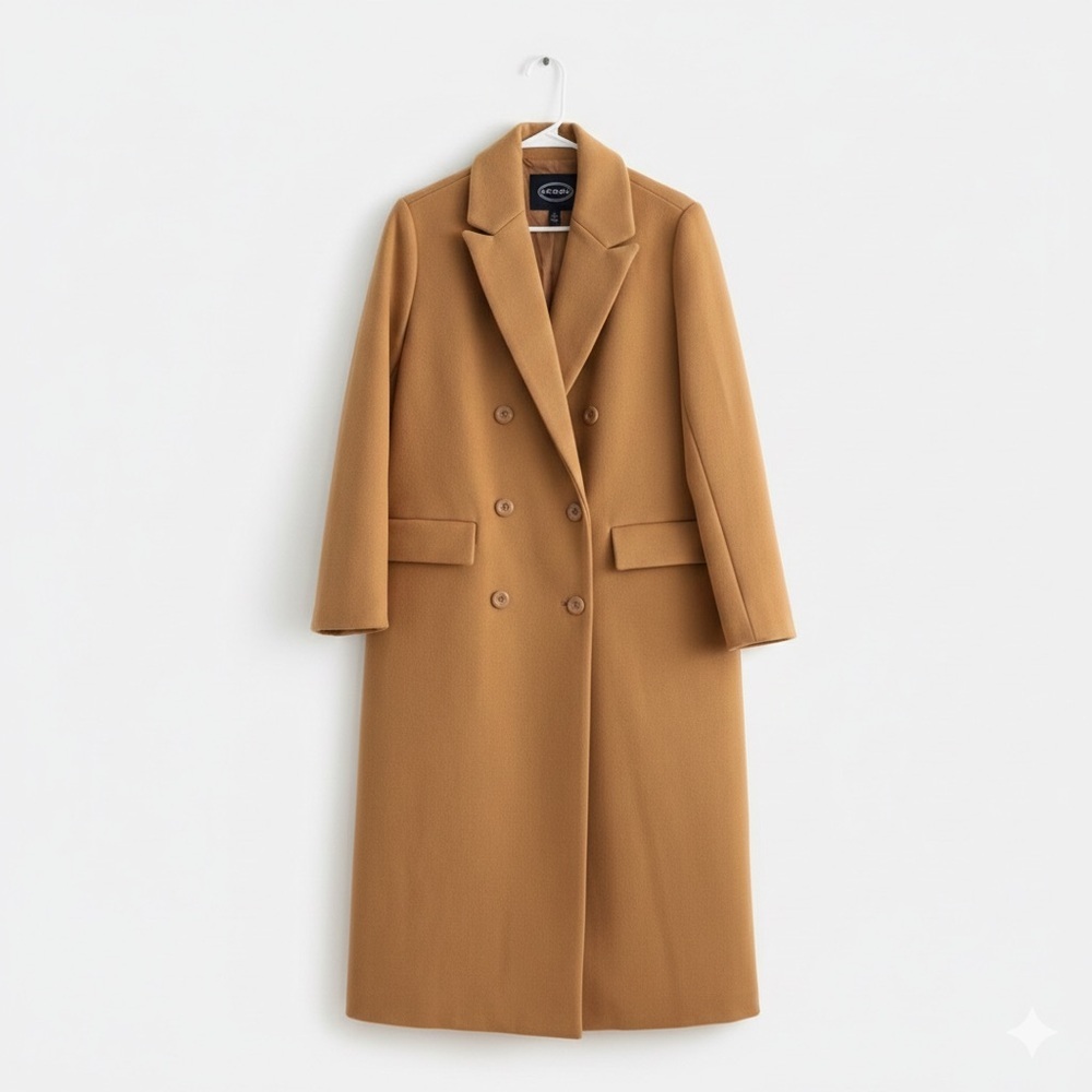 Scoop Camel Double Breasted Long Tailored Coat - Size M - NWT - Picture 10 of 16